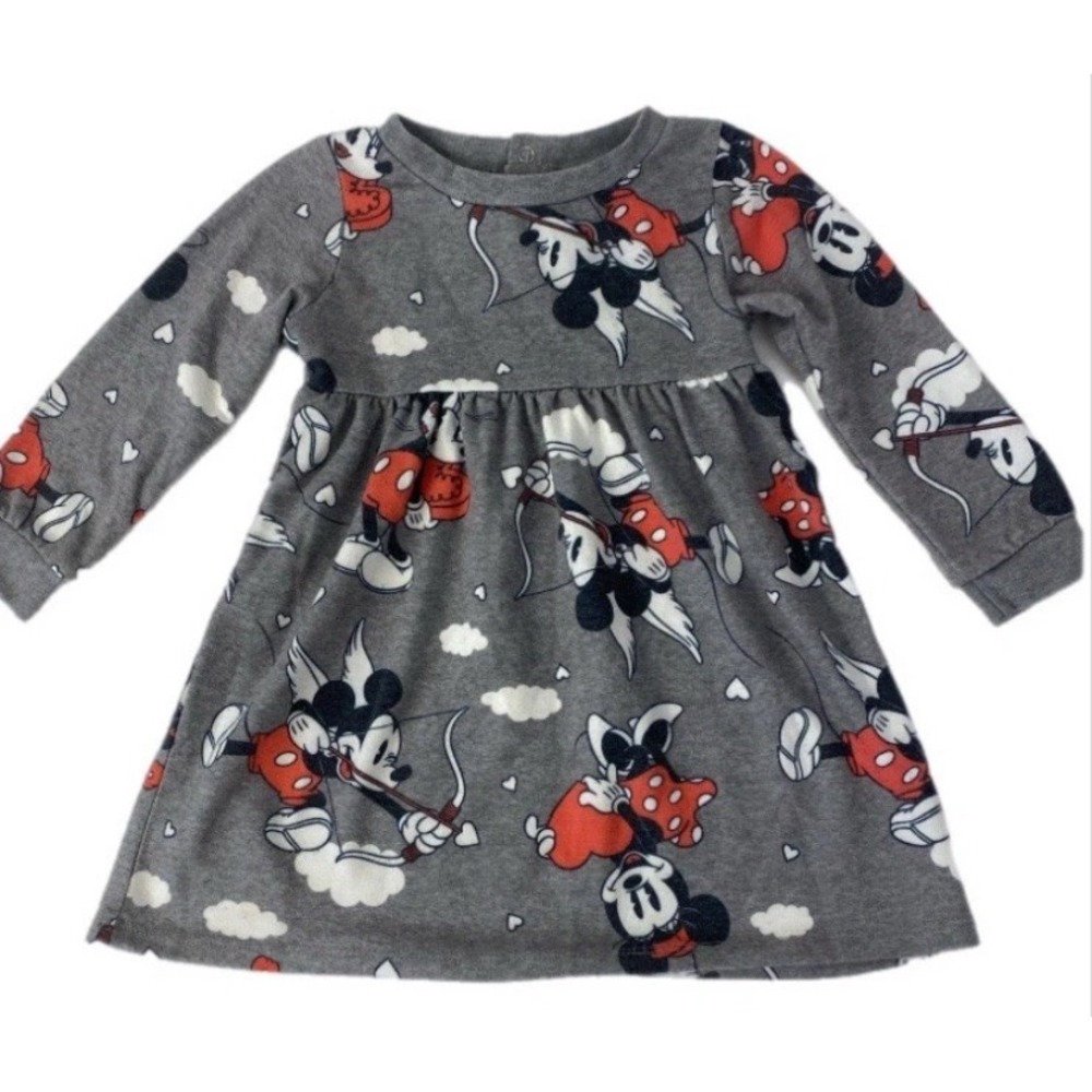 Disney Mickey‎ Minnie Mouse Dress Kids 18M Gray Cupid Valentine Long Sleeve